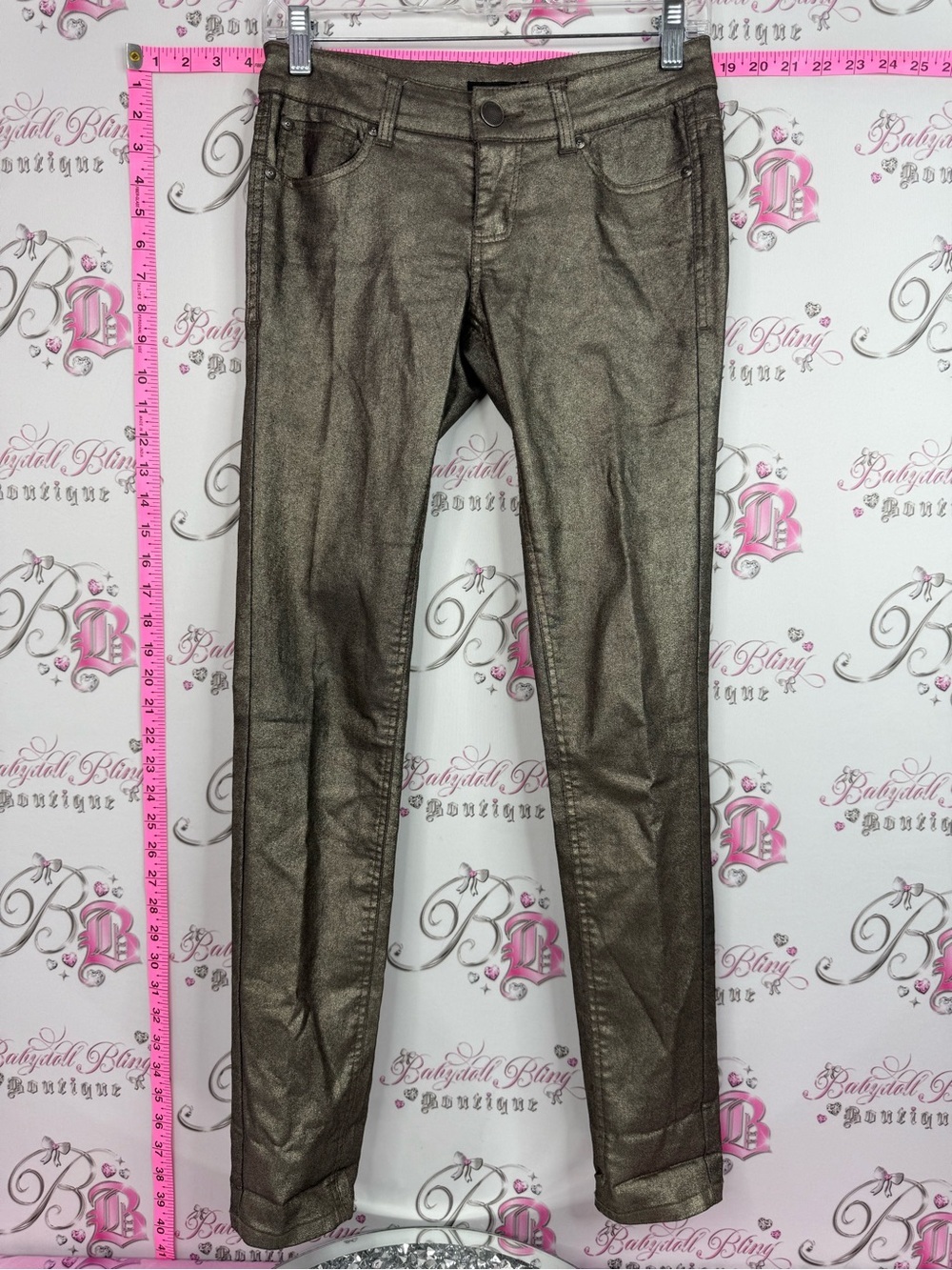 Material Girl pants shiny shimmer sparkly Metallic Gold Skinny Pants